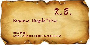 Kopacz Bogárka névjegykártya